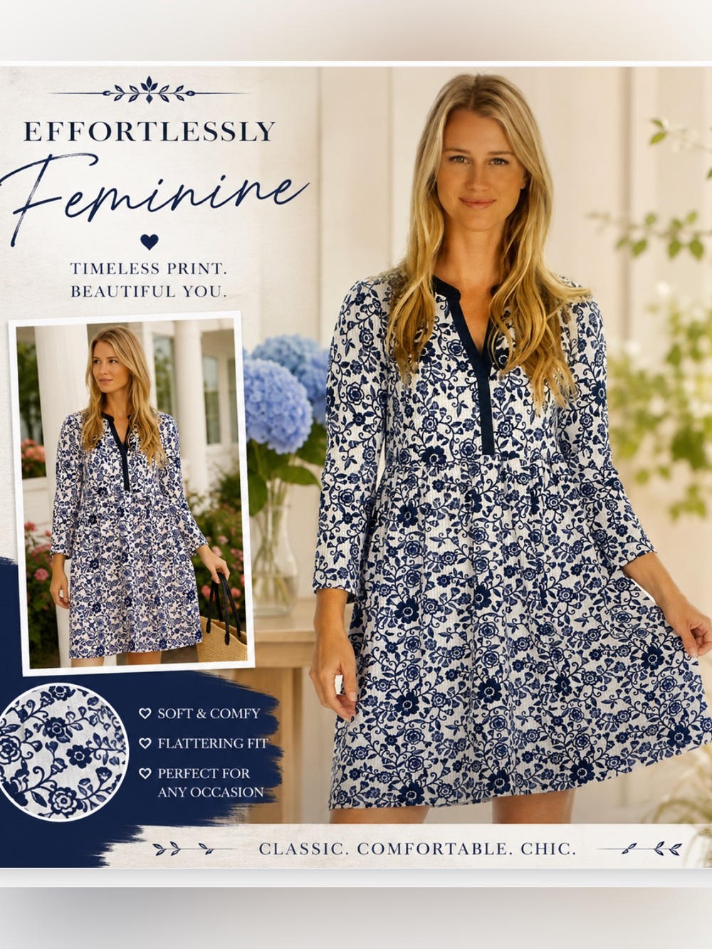 Duffield Lane Royal and Navy V-Neck Glenda Dress, size large